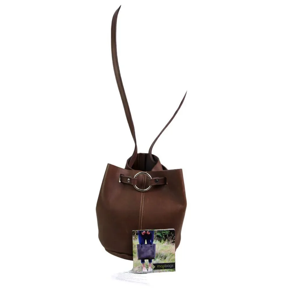 Mossbags BROWN GENUINE LEATHER DRAWSTRING SHOULDER BAG HANDBAG PURSE